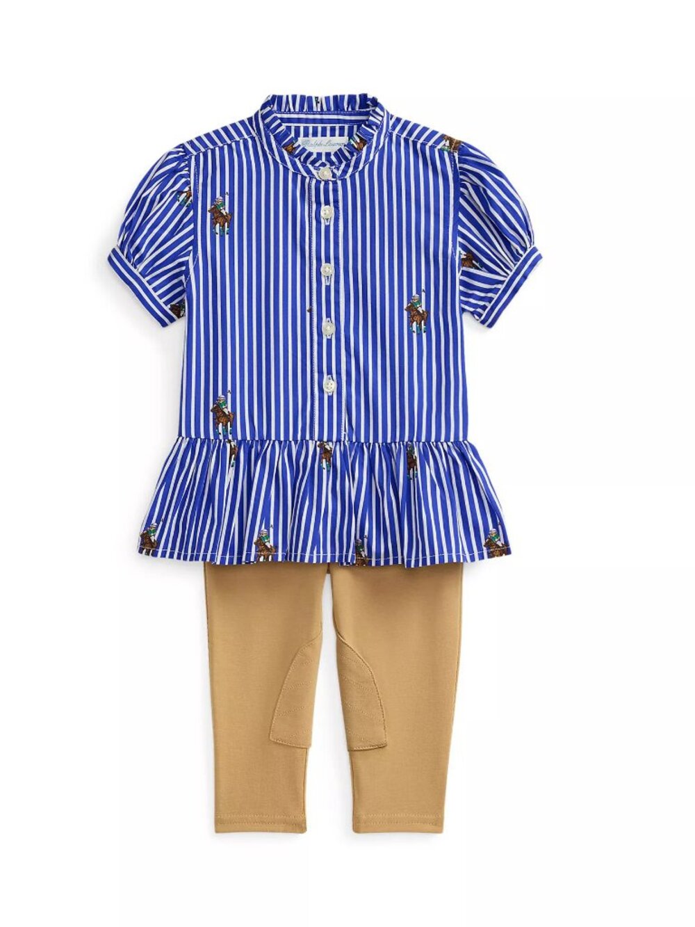 Baby Girls' Striped Stand Collar Shirt and Leggings, Polo Player Print